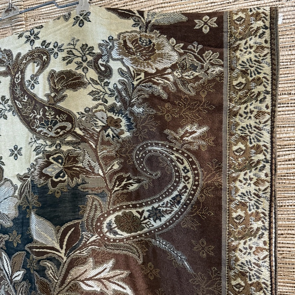 Pashmina Scarf Shawl Floral Paisley Cream Brown Cashmere Silk Soft 28.5”x 66” - Picture 4 of 10